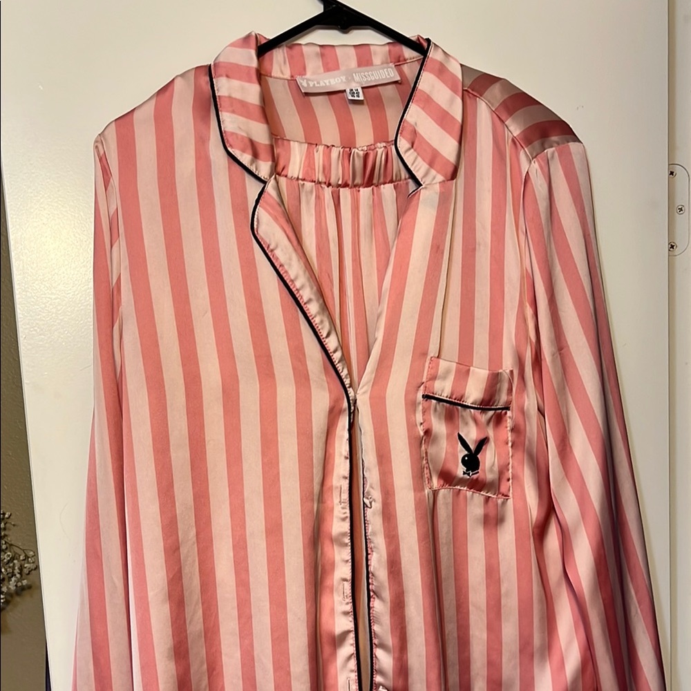 Playboy Pink Striped Women's Pajama Set